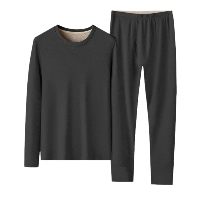 Set di biancheria intima termica da uomo in misto lana di seta di gelso acrilica foderata in pile strati di base taglie forti abbigliamento invernale da uomo