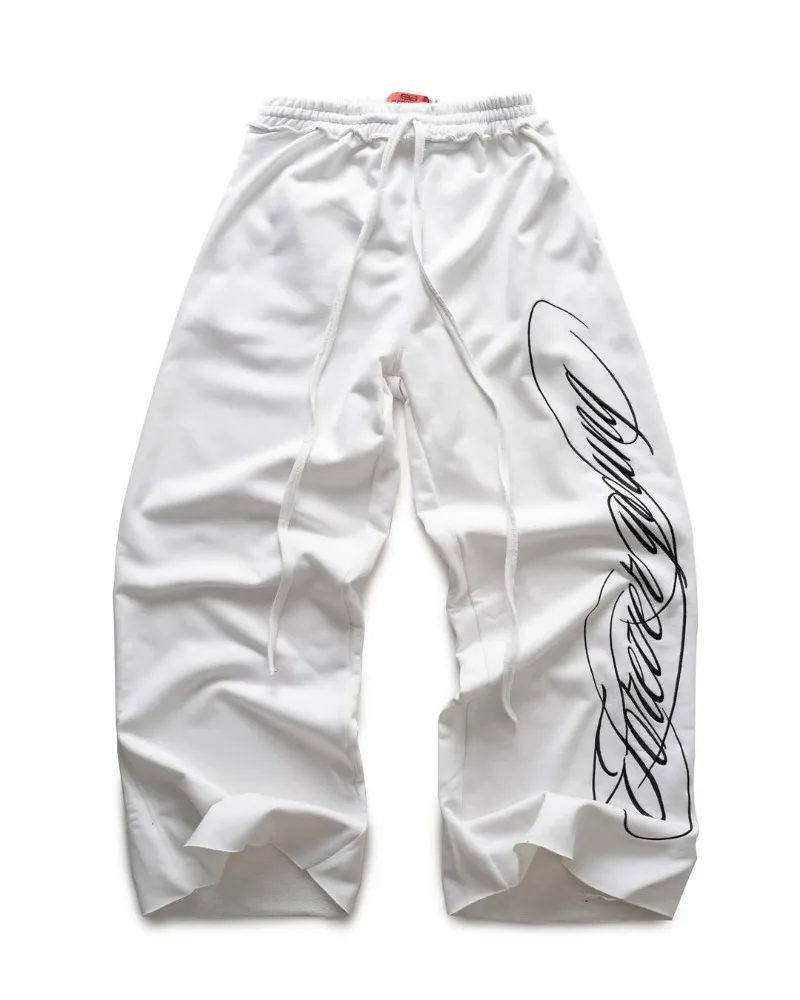 Pantaloni casual da donna da uomo con coulisse bianca nera con motivo a lettere Y2K europei americani Pantaloni alla moda da strada gotici Harajuku