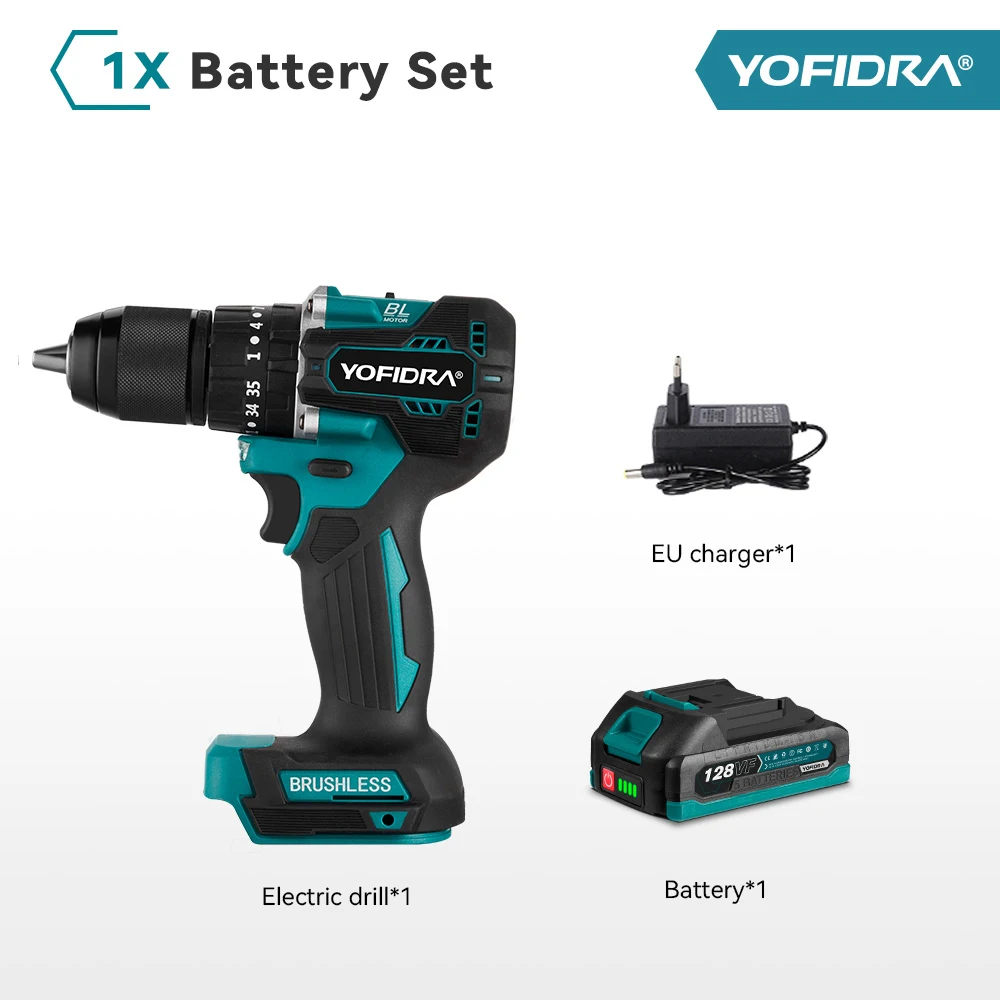 YOFIDRA 13MM 35 + 3 Drehmoment Bürstenlosen Elektrischen Schlagbohrmaschine Akkuschrauber Elektrowerkzeug Für Makita 18V Batterie Pin