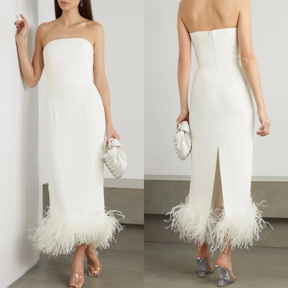 

Customized Simple White Jersey Evening Dress Modern Strapless Sleeveless Party Dresses Exquisite Special Occasion Gowns