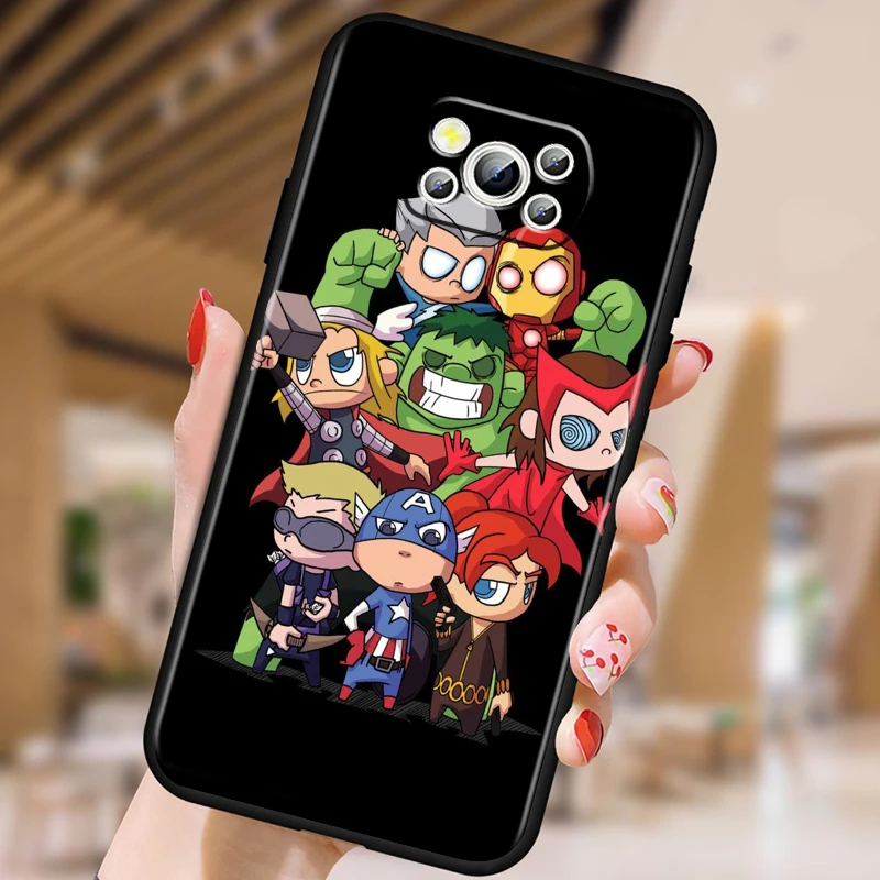 Marvel Cartoon Cute Phone Case For Xiaomi Mi Poco X5 X4 X3 M5 M5S M4 M3 F5 F4 F3 F2 C40 Pro GT NFC 5G Black Cover