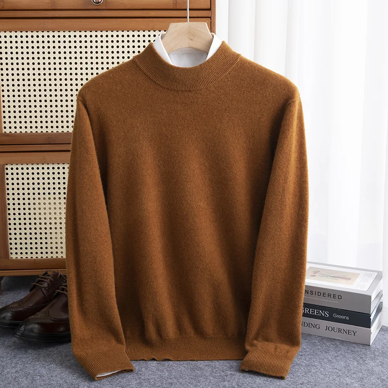 Autumn And Winter Men\'s Half-High-Neck Solid Color Pullover Wool Sweater Loose Large Size Knitted Bottoming Shirt