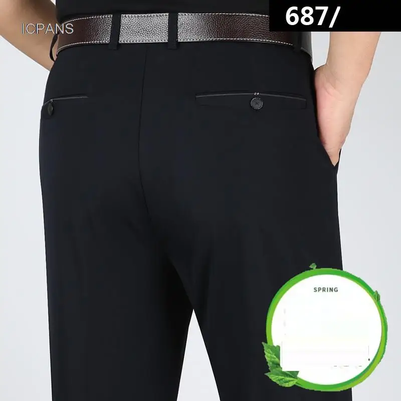 Pantalones de traje delgado de negocios para hombres, pantalones de vestir largos, elásticos, lisos, formales, de lino, de oficina, holgados, de