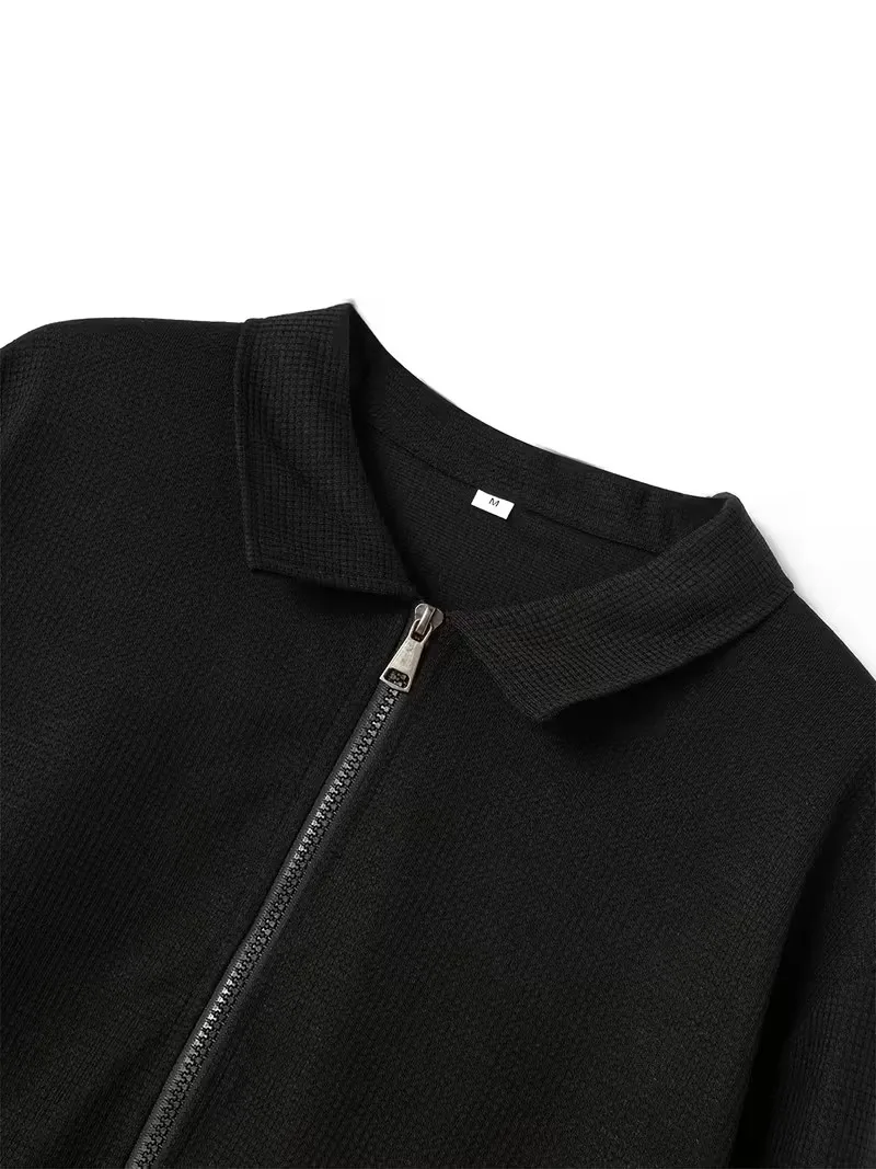 Modische Herrenjacke mit Waffelrevers und Reißverschluss mit Logo, Frühling und Herbst, hochwertiger Freizeit-Cardigan-Mantel, vielseitige Alltags-Oberbekleidung, 4 Farben – Detail 6
