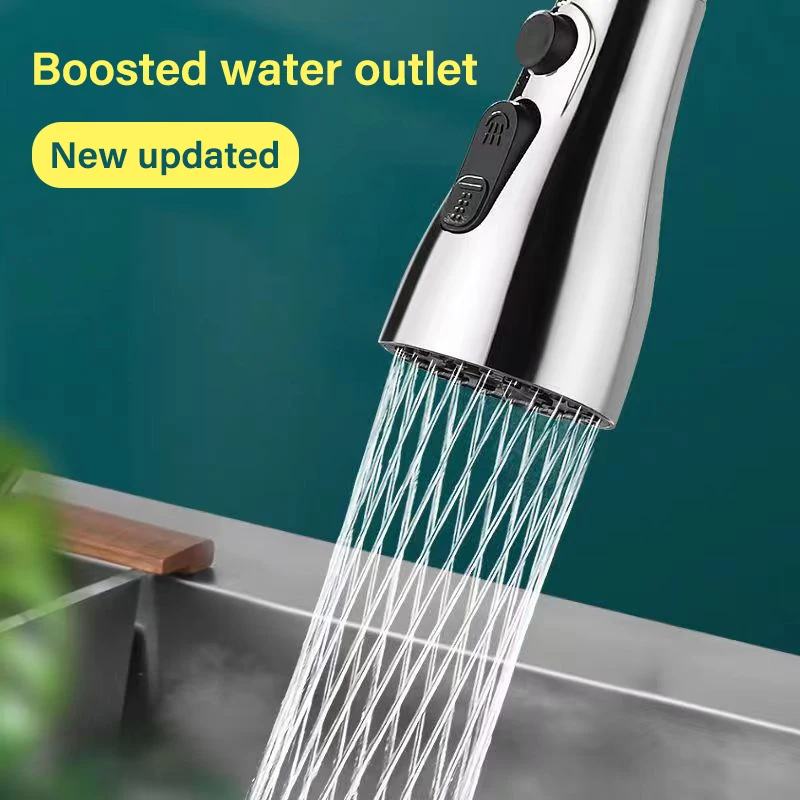 3 In 1 Kitchen Faucet Extender Universal 360° Rotate Pull Out Kitchen Tap Multi-mode Strong Flushing Booster Kitchen Accessories