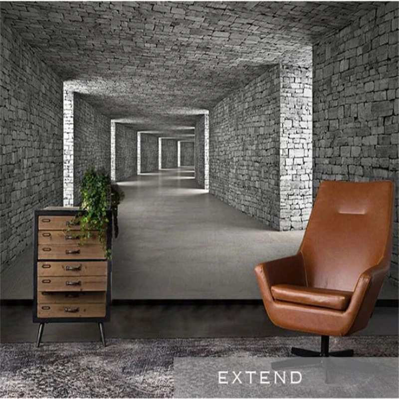 Customized products Retro 3D Wallpaper Gray Brick Wall Extension Space Tunnel Wall Mural Restaurant Bar Industrial Decor bedroom