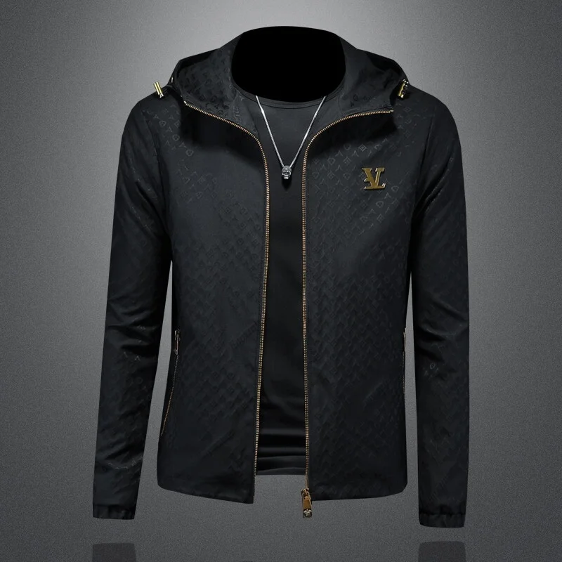 

Men's Letter Embroidery Jaet Large Size Spring New Sle Slim Fit Printed Trendy Brand Station Haome Hooded Coat