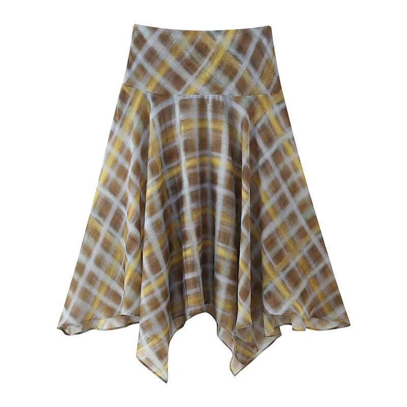 YENKYE Vrouwen Nieuw Ontwerp Asymmetrische Zoom A-lijn Mid-rise Plaid Midi Rokken Dunne faldas mujer