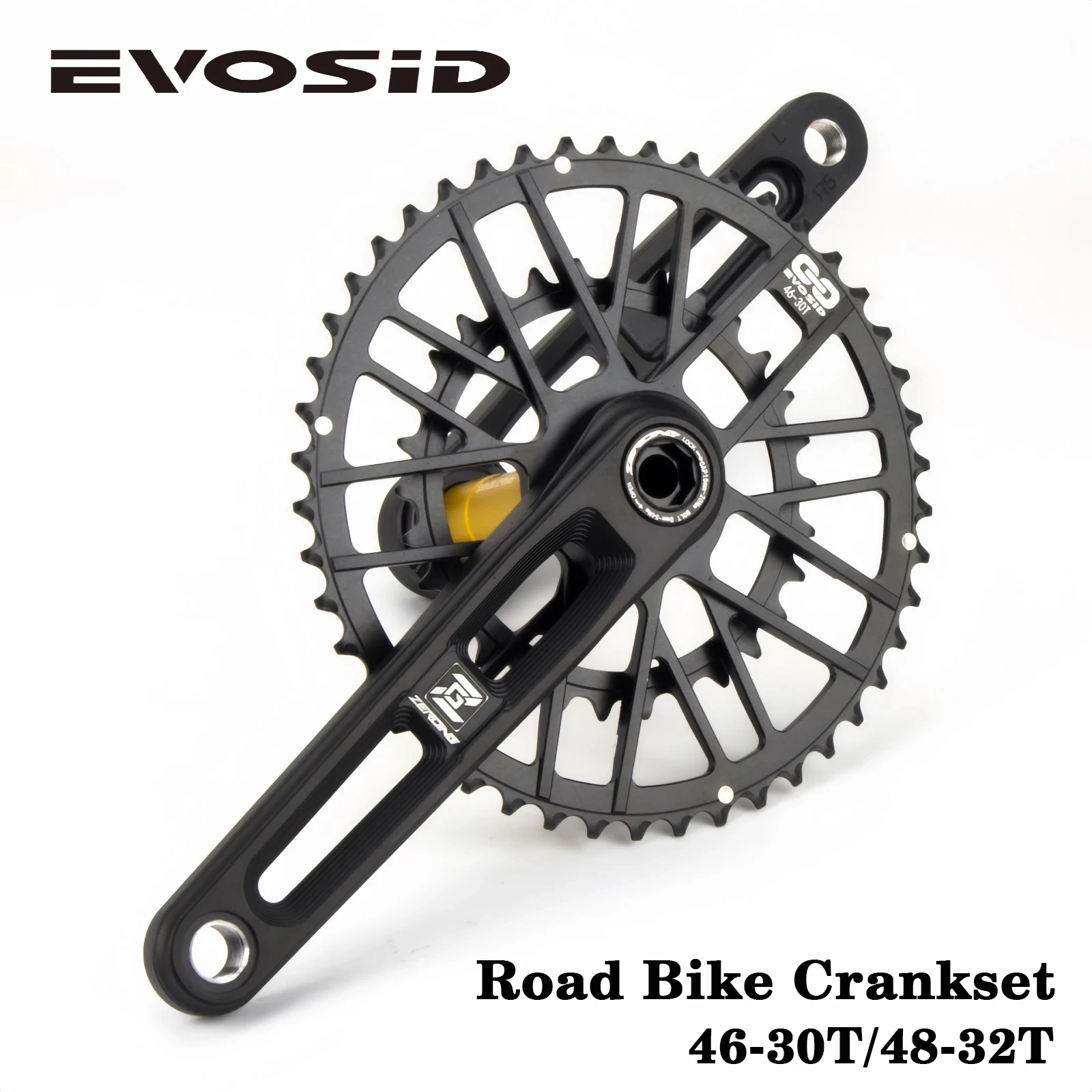 EVOSID Gravel Bike Crank 165/170/175mm Chainring 46-30/48-32T Road Bicycle Crankset Aluminum Alloy Folding Bike Hollow Crank