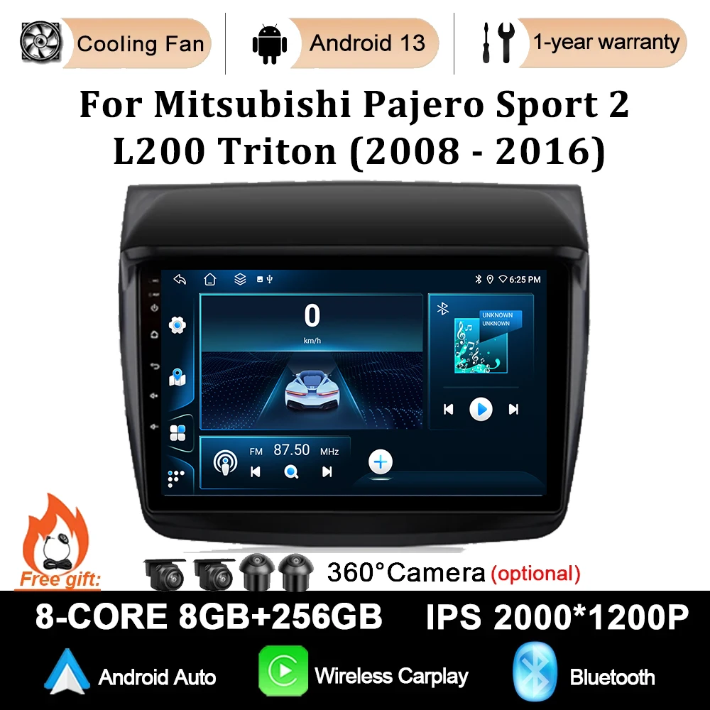 

Android 13 для Mitsubishi Pajero Sport L200 Triton 2008-2016, автомобильное радио, мультимедийная навигация, GPS, беспроводной стереоплеер Carplay