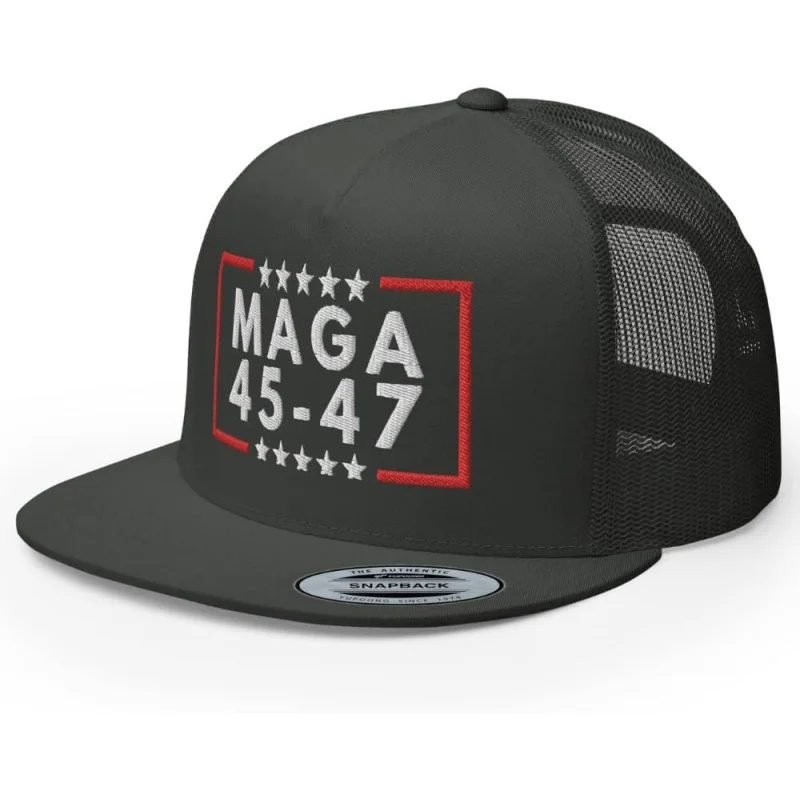 

45 47 MAGA High Crown Adjustable Make America Great Again Cap Embroidered Flat Bill Trucker Hat