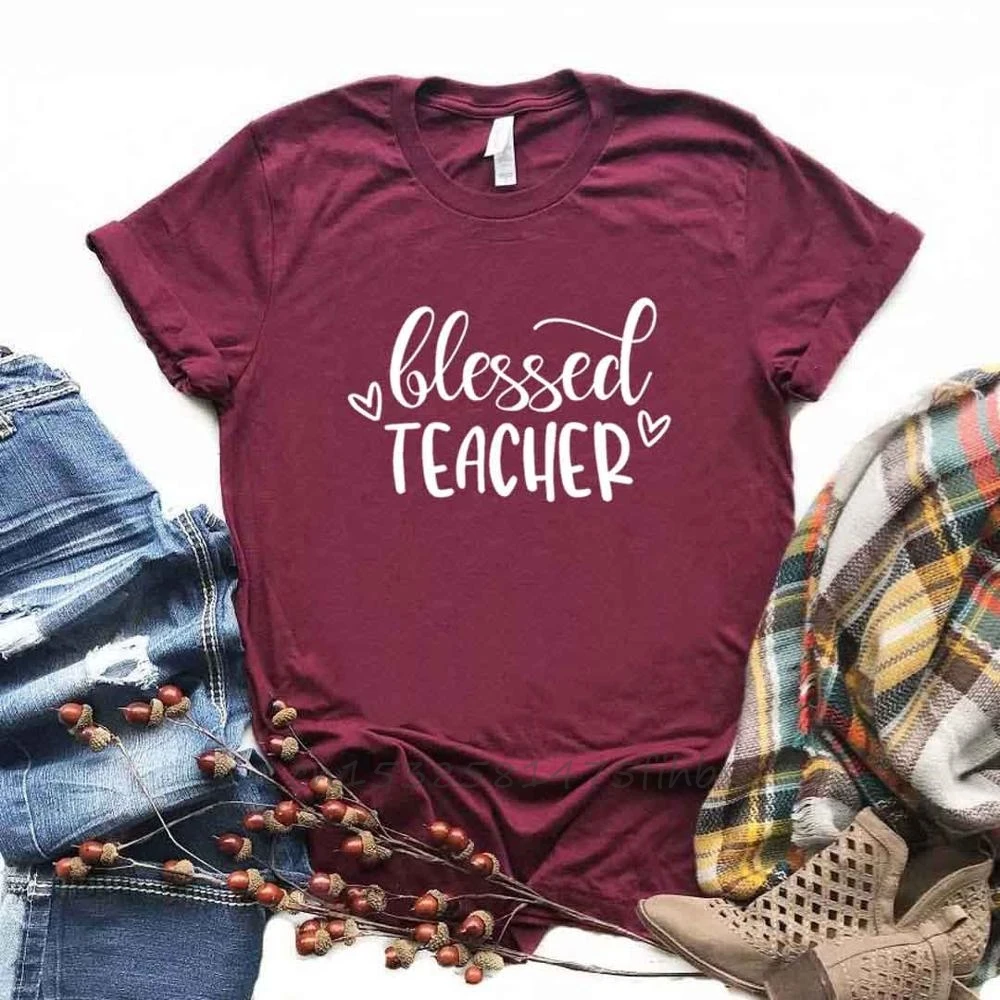 

Blessed Teacher Women Tshirts No Fade Premium Casual Funny T Shirt For Lady Woman T-Shirts Graphic Top Tee Customize