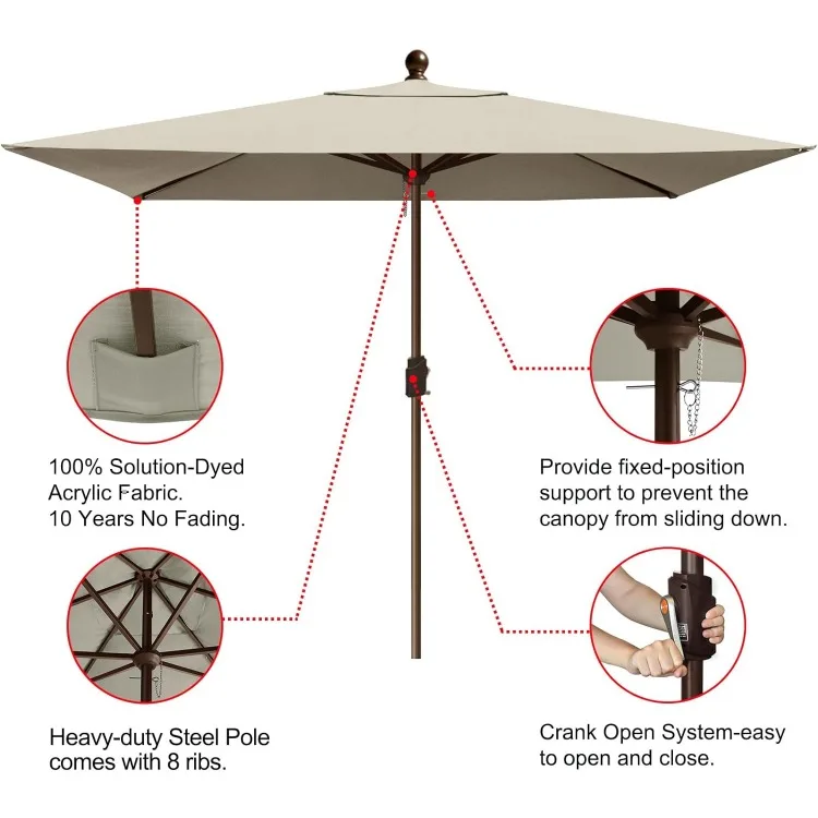 Usa 10-Year-Non-Fading 6.5x10ft Rechthoekige Markt Paraplu Patio Parasol Buiten Tafel Paraplu Met Ventilatie, Antiek