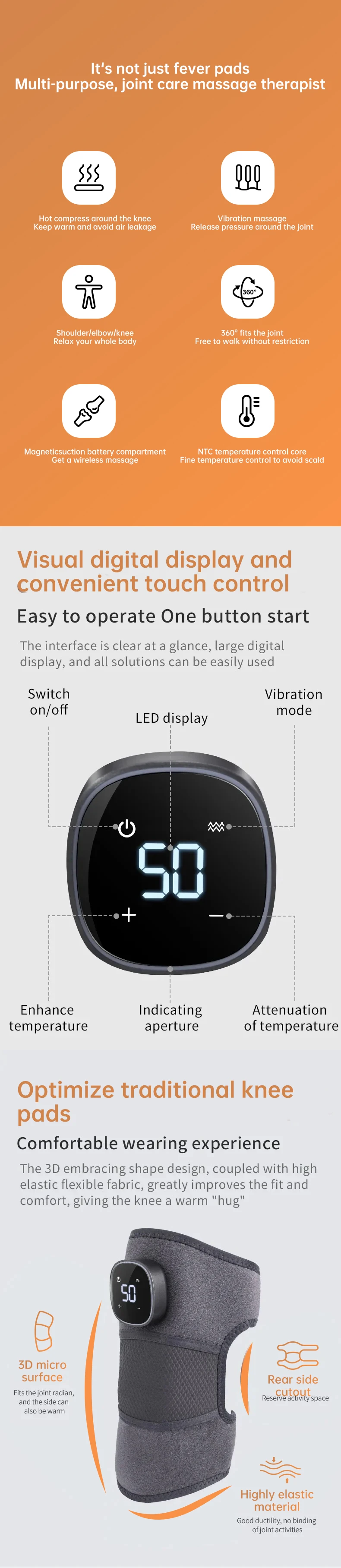 3 in 1電動エルボー膝プレーンリリーフマッサージ肩振動マッサージ膝サポーターブレースUSB接続
