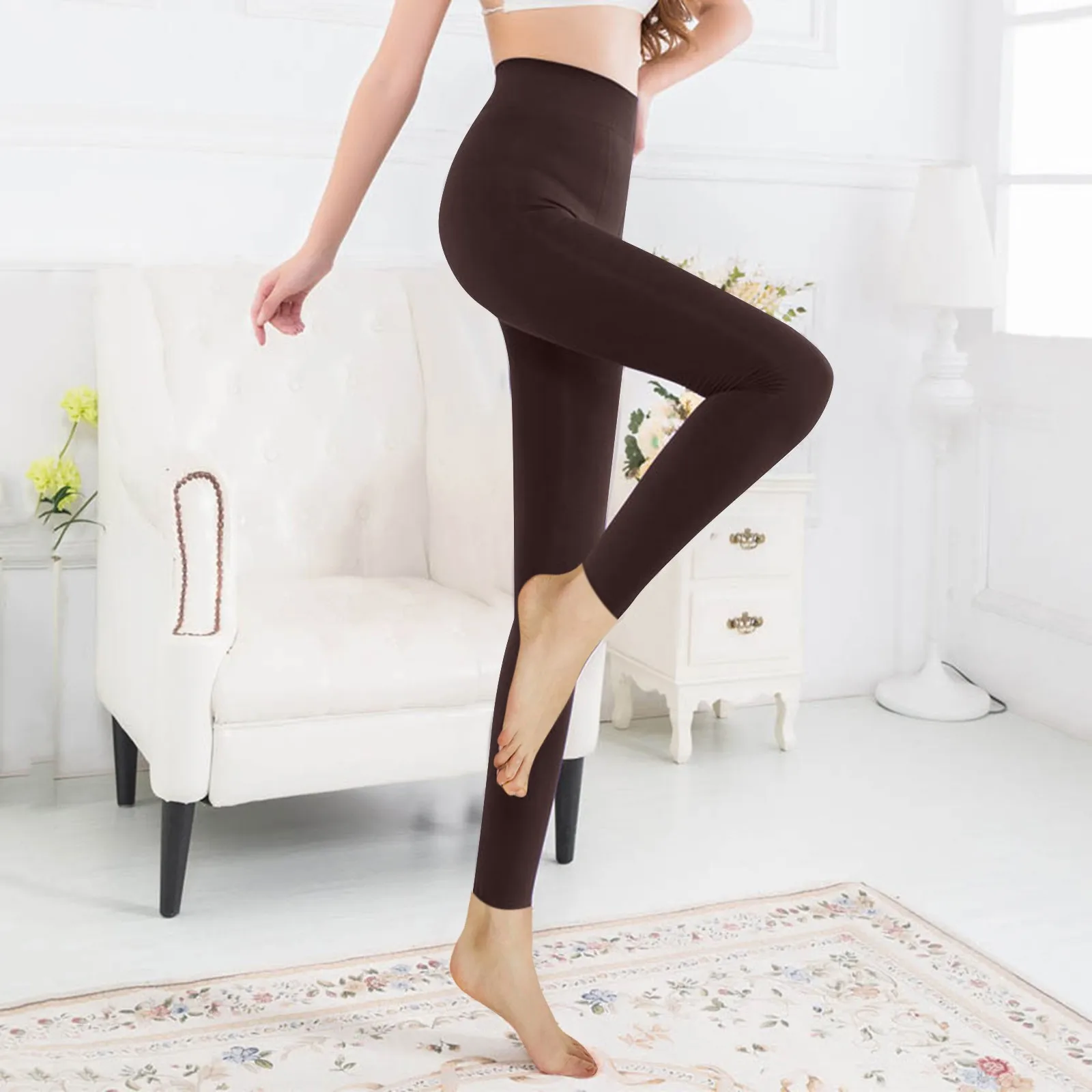 Inverno autunno donna Leggings spessi e caldi Color caramella spazzolato carbone elasticizzato in pile pantaloni elastici Leggings Pantalon milwauh55#