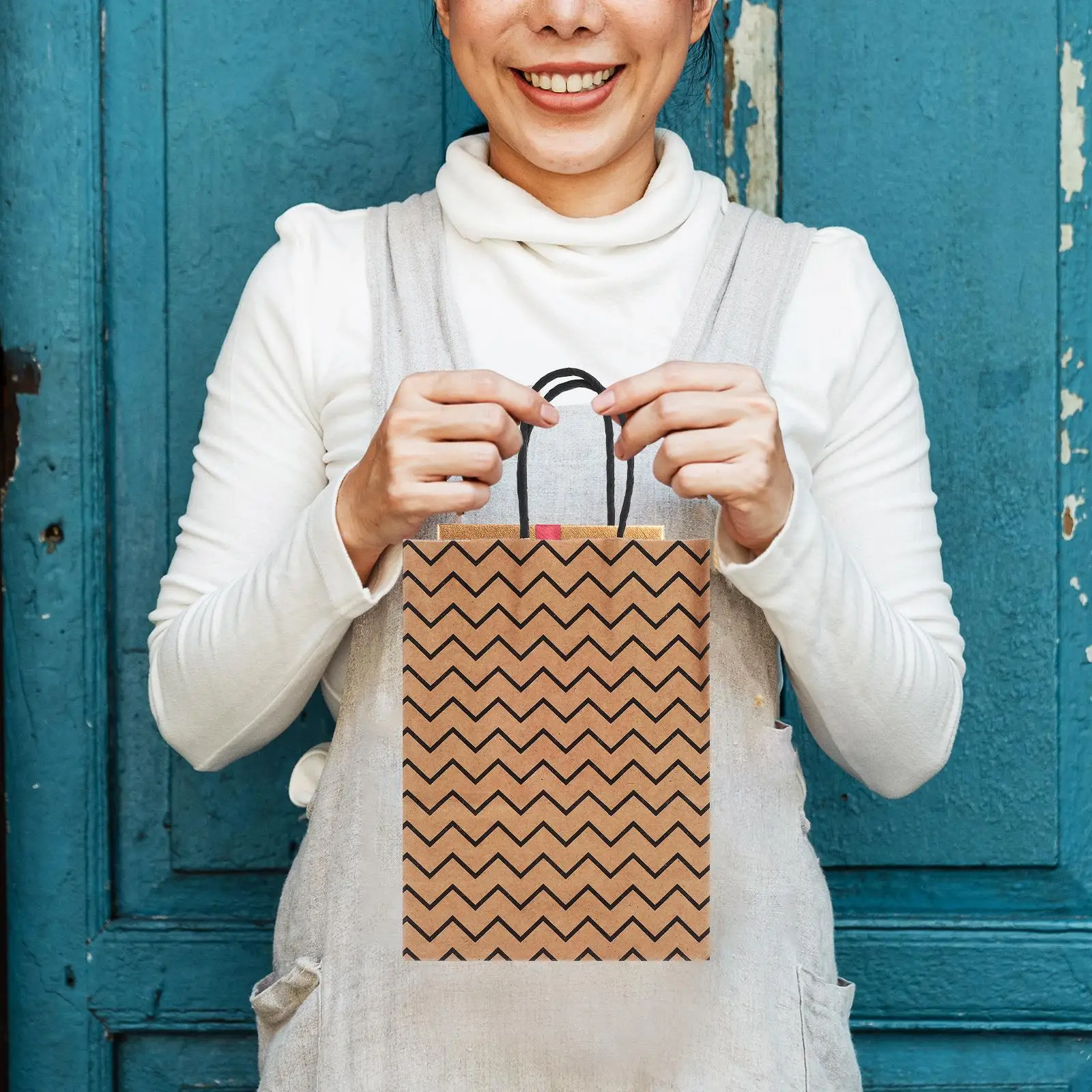 12 Stück Geschenktüten aus Kraftpapier mit Griff, Weihnachtskeks-Partygeschenkgriffe, Einkaufshandwerk