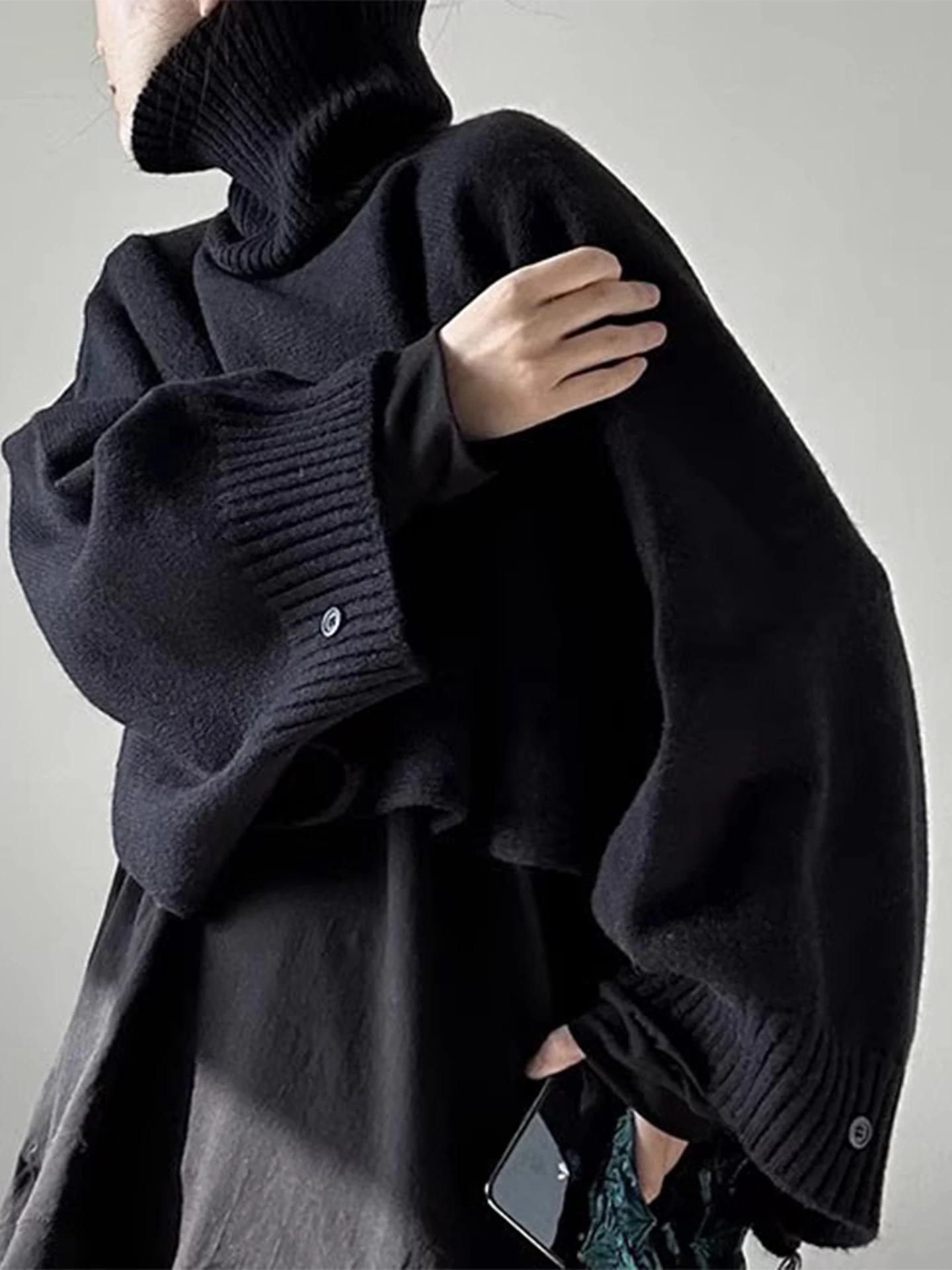 High-Ne ort Gestrickte Pullover frauen Reine Farbe Schichtung Top Winter Neue Sle Design Sinn Asymmetrische Fem Faion