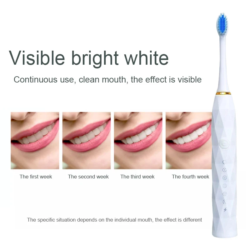 Звуковая электрическая зубная щетка, водонепроницаемая перезаряжаемая электрическая зубная щетка с 8 мягкими насадками, умная зубная щетка для чистки зубов