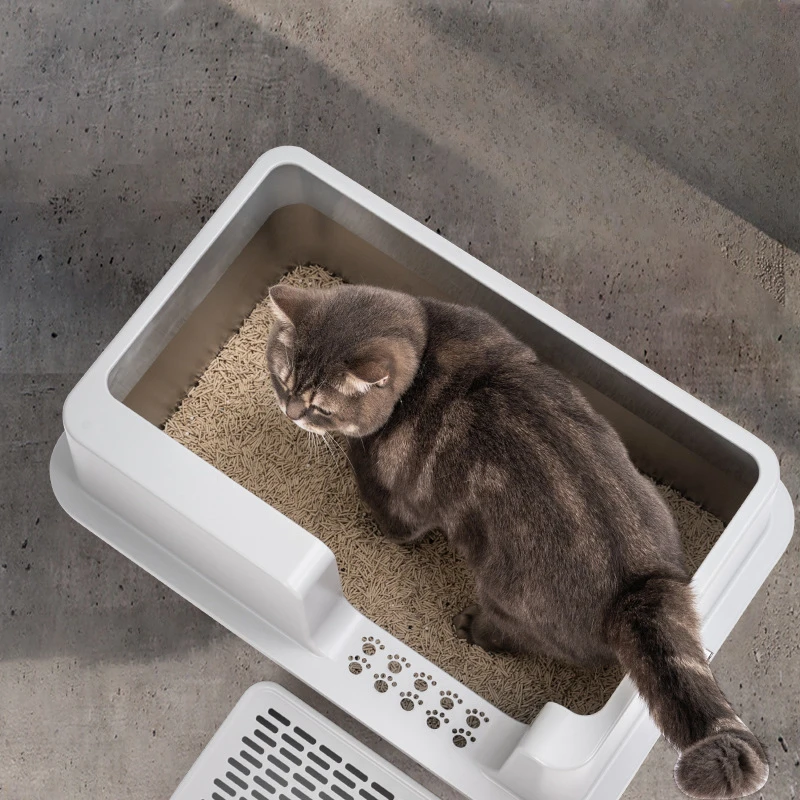 

Cat Litter Box Non-embroidered Steel Durable Anticorrosion Leak Proof Easy Clean Large Space Cat Toilet Cat Supplies Bedpans