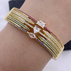 Fashion Handmade Rainbow Cubic Zirconia Three Layer Bangle for Women Creative Design Sparkling Crystal Jewelry Gifts