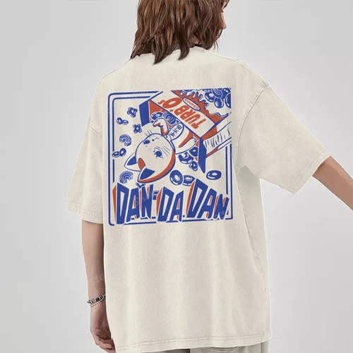 Imagen 1 del producto Camisetas lavadas con estampado de gato Turbo de Anime Dandadan para hombres y mujeres, camisetas divertidas de Manga de gato Turbo, camiseta lavada Vintage de algodón