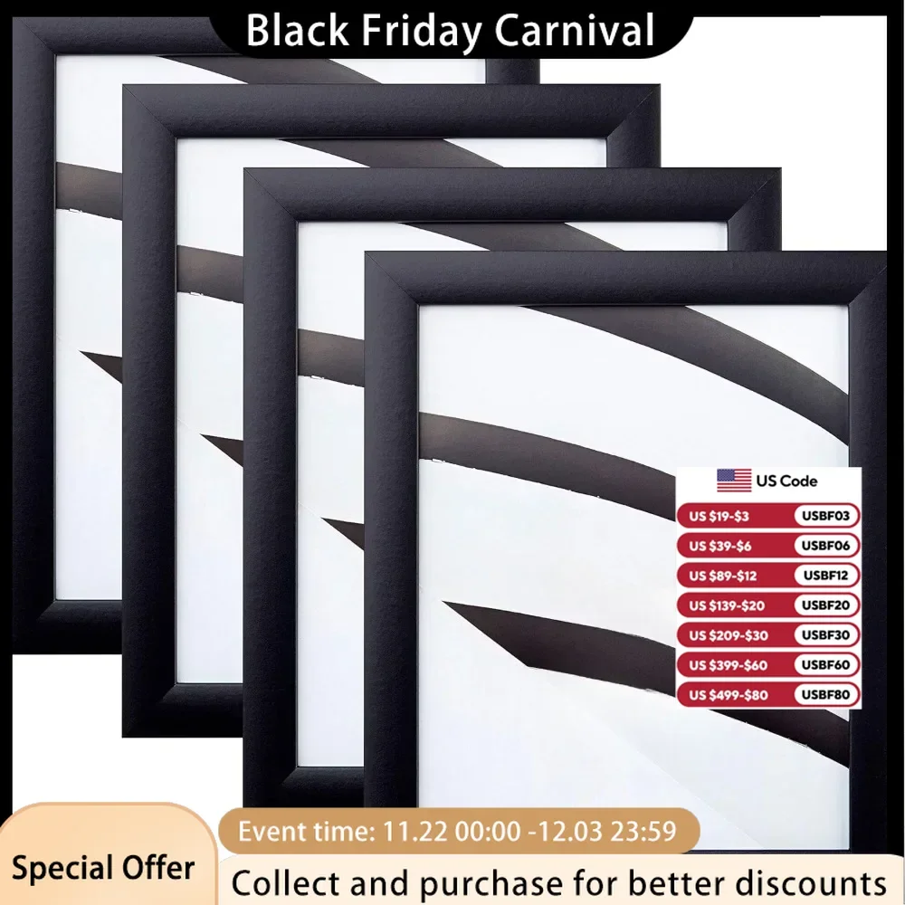 24 X 36 Inch Picture Frame Acrylic Facing, Cardboard Backing and Wire Hanging Kit Wood Composite Material Black, Set of 4