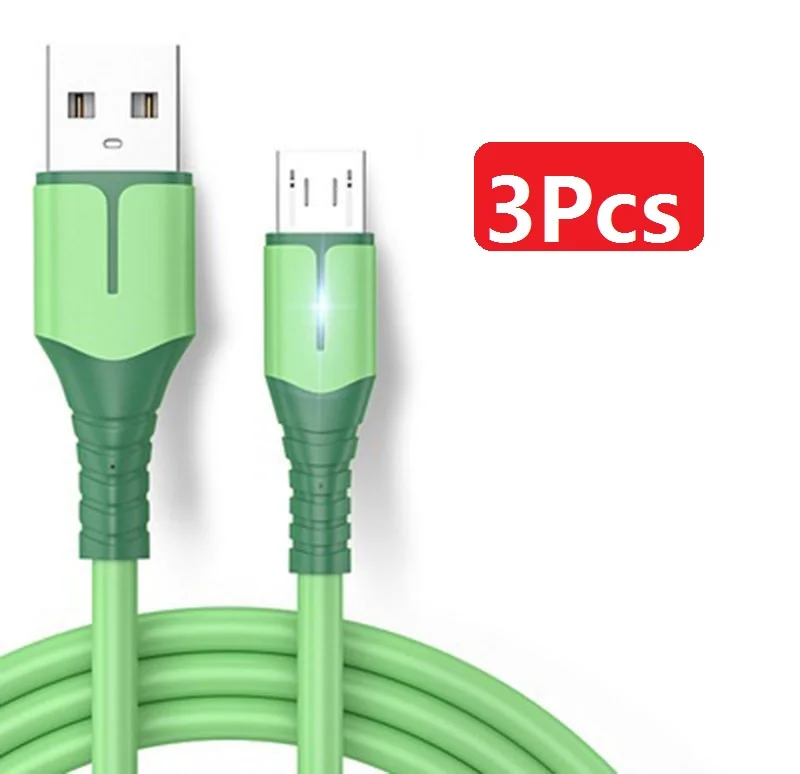 

3Pcs Liquid Soft Silicone Data USB Micro Cable Fast Charging For Samsung HTC PS4 Camera MP3 Android Charger Mobile Phone Wire