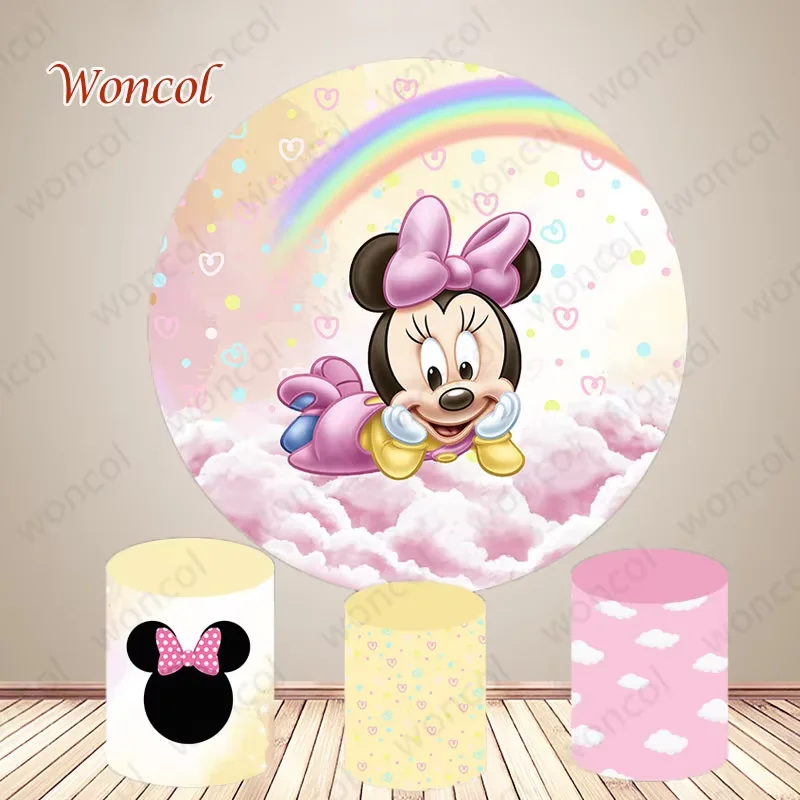 Cubierta redonda de Minnie Mouse, telón de fondo de cumpleaños de 1a, 2.a y 3.a niña, cubierta de cilindro de Minnie, decoración para fiesta de Baby Shower, utilería para sesión fotográfica