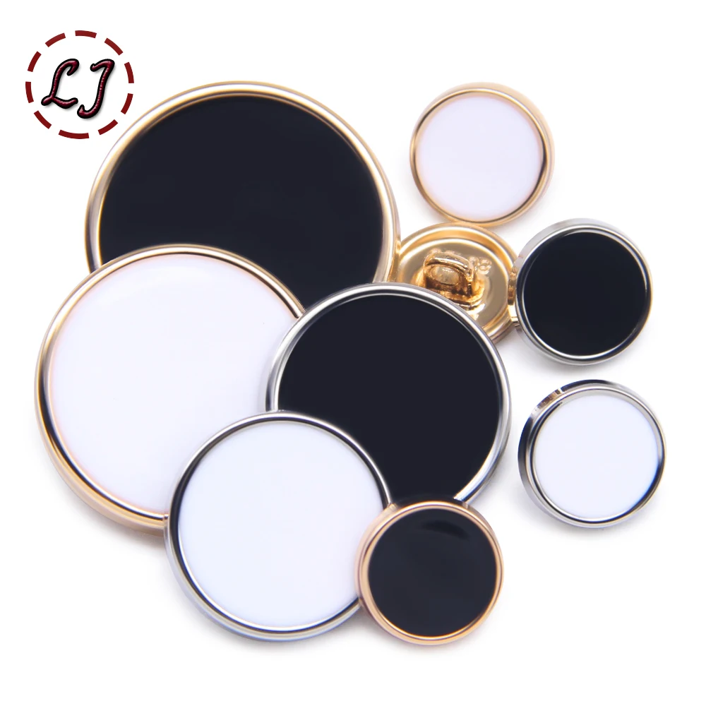 New 10pcs Golden Silver Metal Black White Sewing Buttons For Women Men Clothing Decor Shirt Sweater Overcoat Suit Accessory DIY