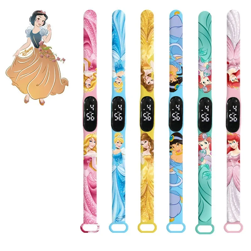 Disney Princesa Crianças Relógio Digital Desenhos Animados Action Figure Branca De Neve LED Toque Impermeável Eletrônico Crianças Assista Presente