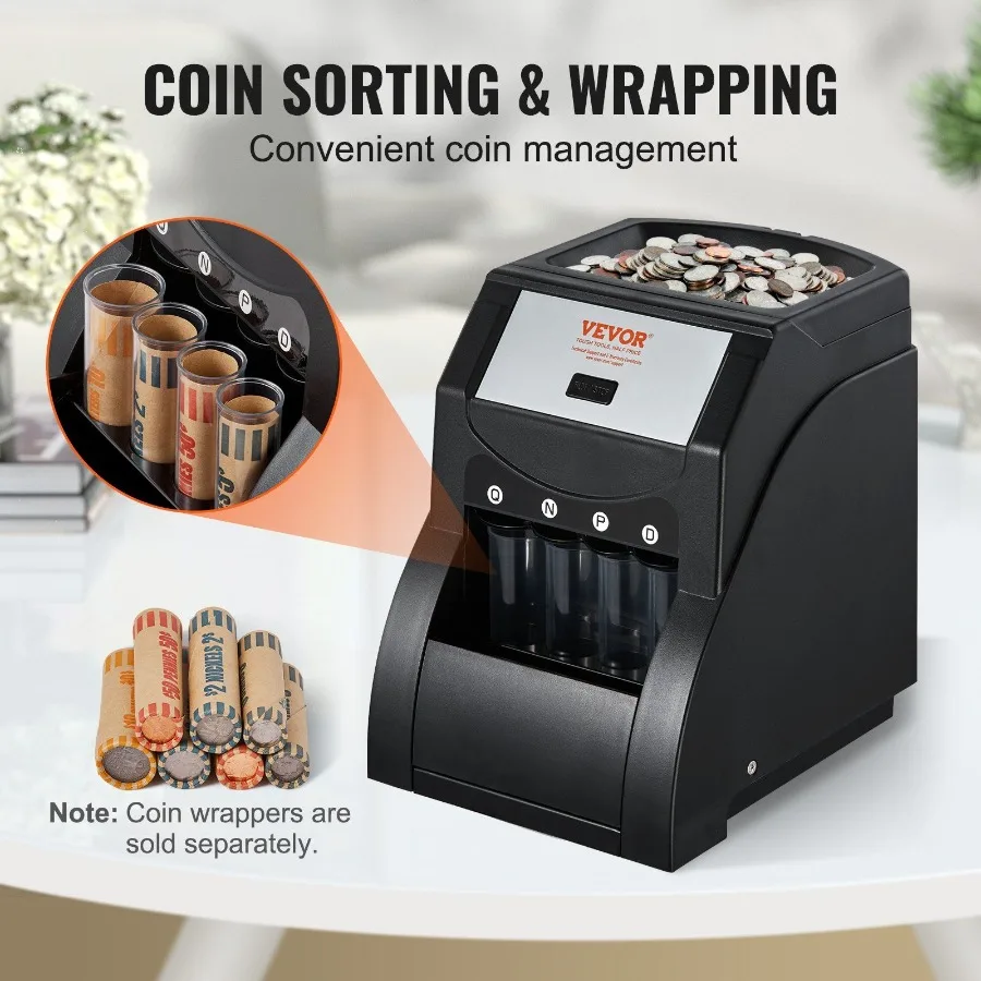 USD Coin Sorter Coin Sorter hine for USD Coin 1¢ 5¢ 10¢ 25¢ Sorts up to 230 Coins min Coin Sorter and Wrapper hine Holds 200 C