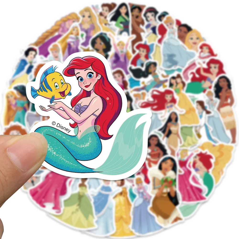 50PCS Disney Princess Movie Stickers Anime Decal DIY Skateboard Laptop Motorcycle Cool Cute kawaii Cartoon Sticker Pack Kids Toy