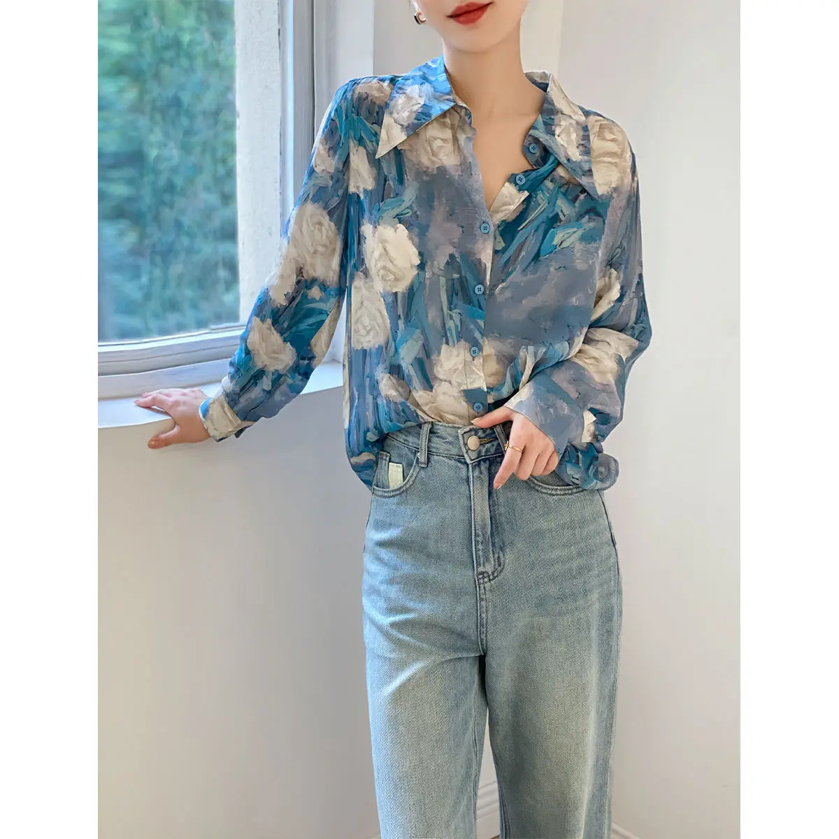 2023 New Spring Fashion Printing Turn-down Collar Long Sleeve Blouse Women Clothing Street Casual Buttons Loose Shirts Femme