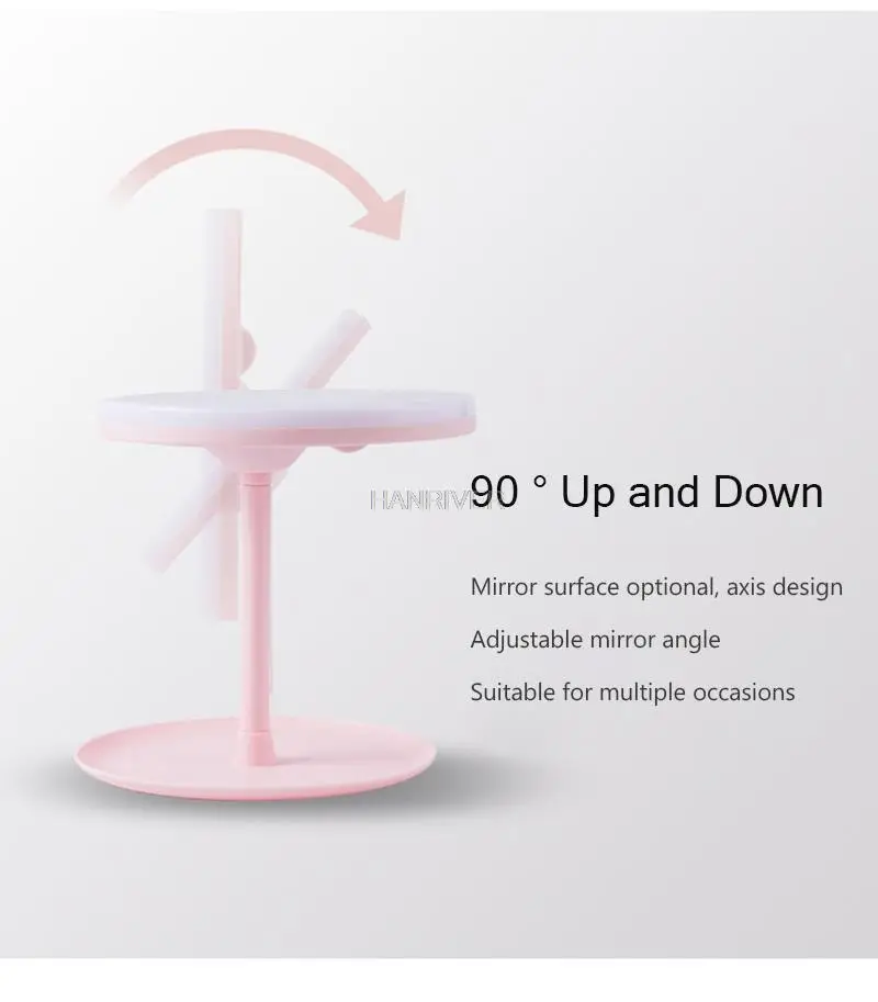 LED-Make-up-Spiegel mit Hintergrundbeleuchtung, Kreislicht, Waschtisch, natürliches Weiß, Kosmetik, zusammenklappbar, verstellbarer Touchscreen-Spiegel, Aufbewahrungsbasis, 3 Modi