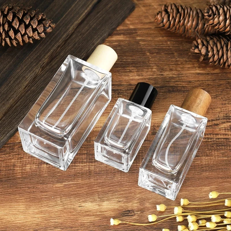 1-20pcs 30ml/50ml/100ml Empty Premium Perfume Spray Bottle Clear Glass Sprayer Square Crimping Fragrance Container Packing