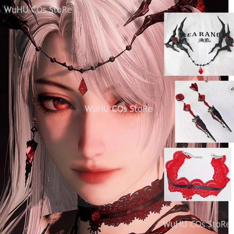 

Love And Deepspace Heroines Cosplay Horns Necklace Earrings Hunter Cos Abysm Sovereign Hairpins Halloween Party Women Girls