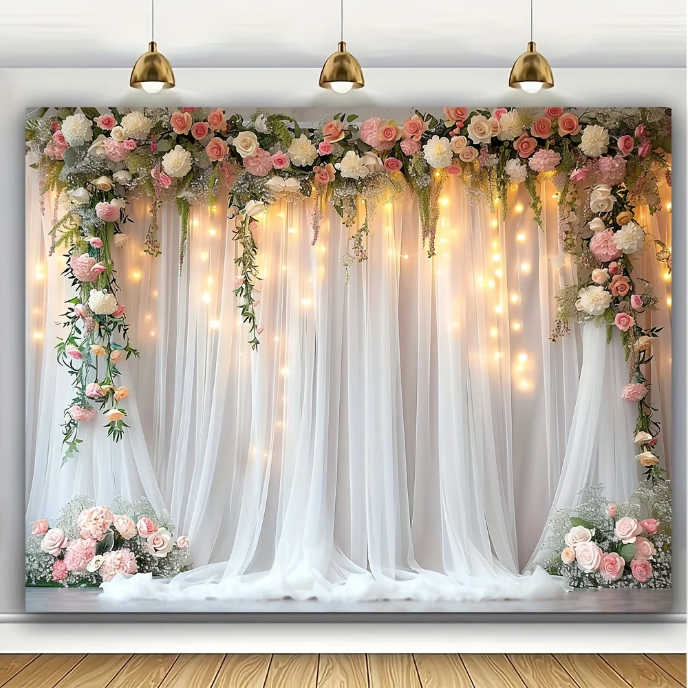 Elegant Pink and White Gauze Rose Wedding Background - Multi functional Flower Wall Decoration, Suitable for Bridal Gifts Party