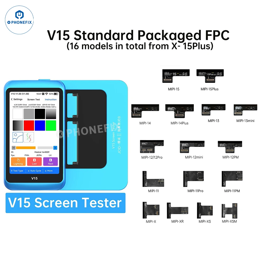 JCID V15 V15PM Screen Tester for iPhone X-15PM MIPI EDP Screen Huawei Samsung Xiaomi OPPO Android Screen Funciton Testing Repair