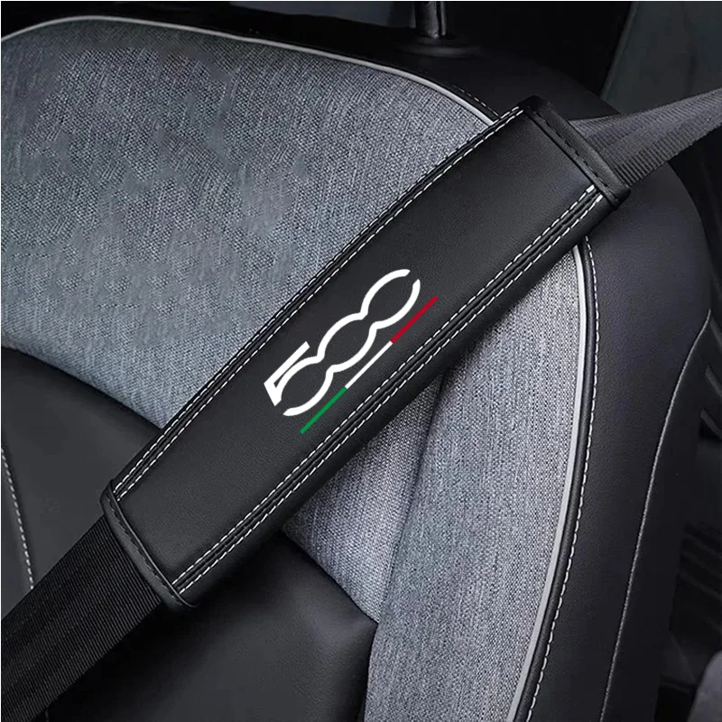 2Pcs Top Nappa Leather Car Seat Belt Shoulder Cover For Fiat 500 500X 500L 500C Abarth Punto 124 125 500 695 OT2000 Accessories