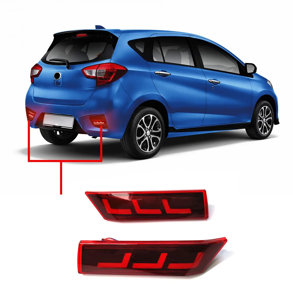 

for PERODUA MYVI 2018 Malaysia 2Pcs Car Rear Bumper Light Reflector Driving Brake Light Dynamic Turn Signal Rear Fog Lamp