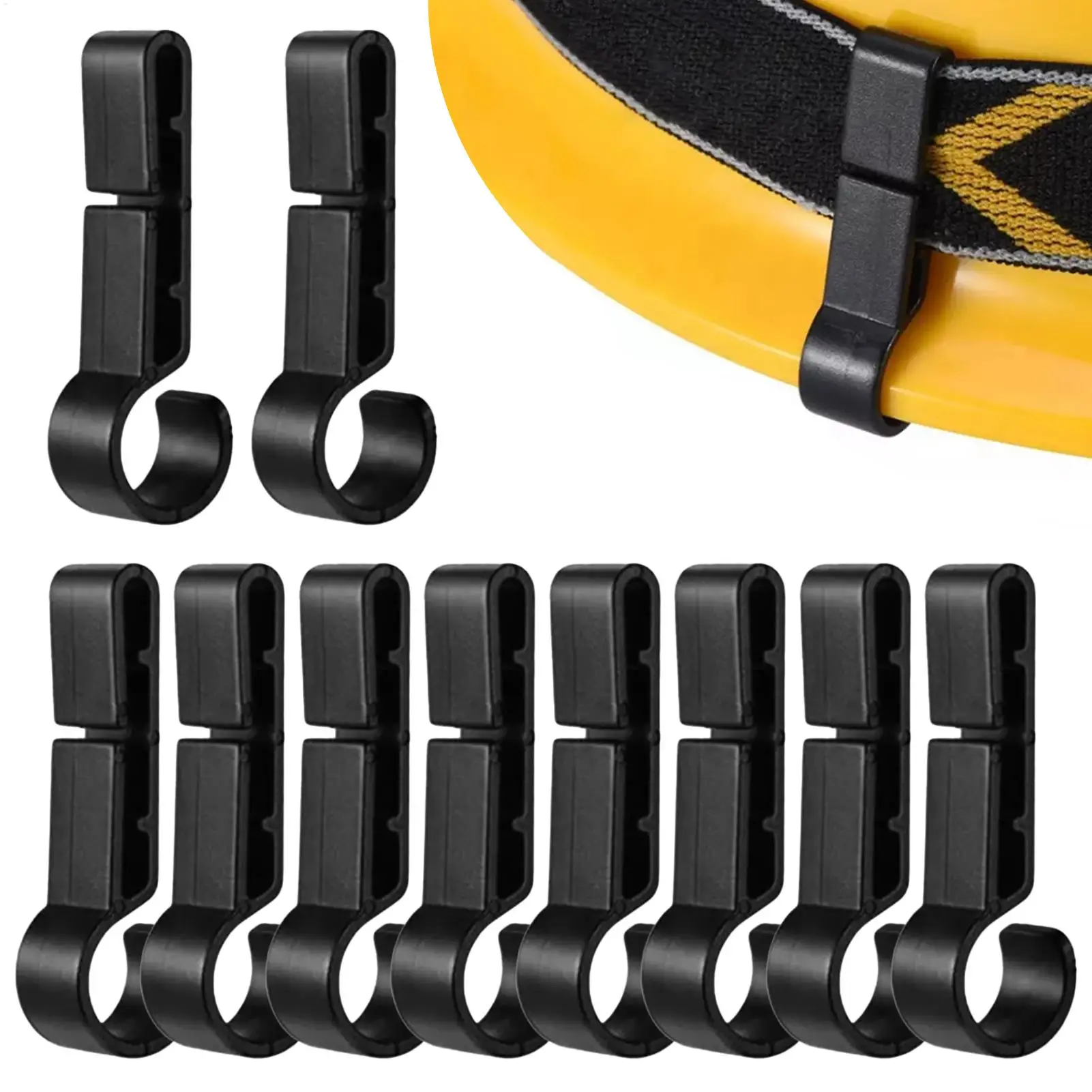 10Pc Plastic Helmet Clips Headlamp Hard Hat Safety Caps Hook Attachment Head Light Clamps Black Set Outdoor Tool Head Flashlight