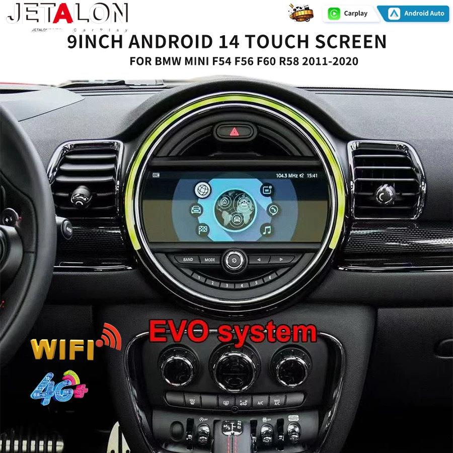 

9-дюймовый Android 14 умный автомобильный радиоприемник видеоплеер мультимедиа для BMW Mini F54 F56 F60 R58 2011-2020 навигация беспроводной Carplay GPS