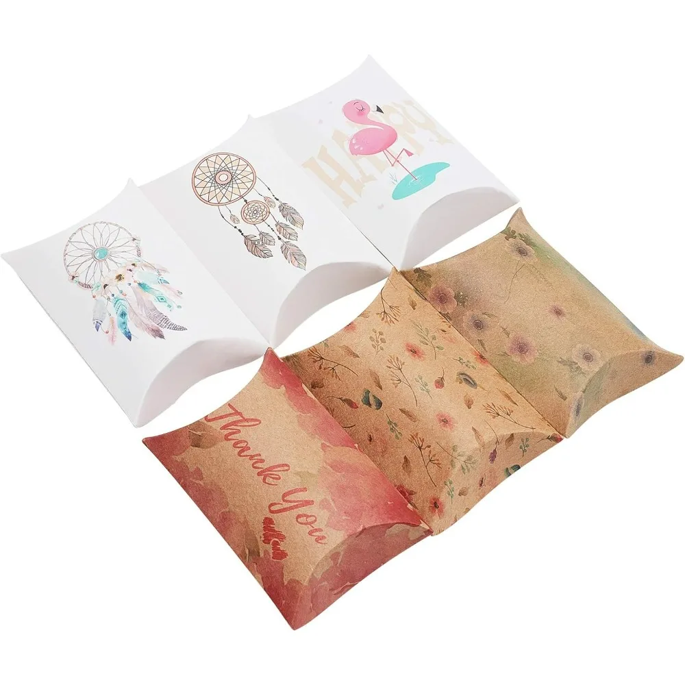 

90Pcs Paper Pillow Gift Boxes Party Favor Gift Packaging Kraft Cardboard for Christmas Wedding Shower Party Favors
