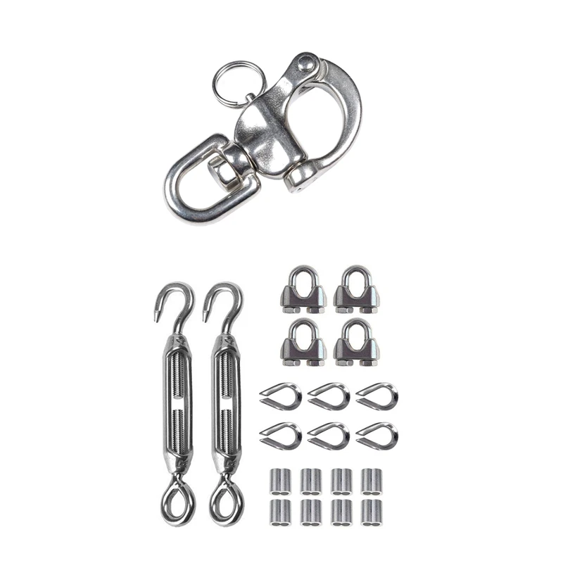 Swivel Shackle Quick Release Boat Anchor Chain Eye Shackle Swivel Snap Hook With 20Pcs Heavy Duty Wire Rope Tension Kits