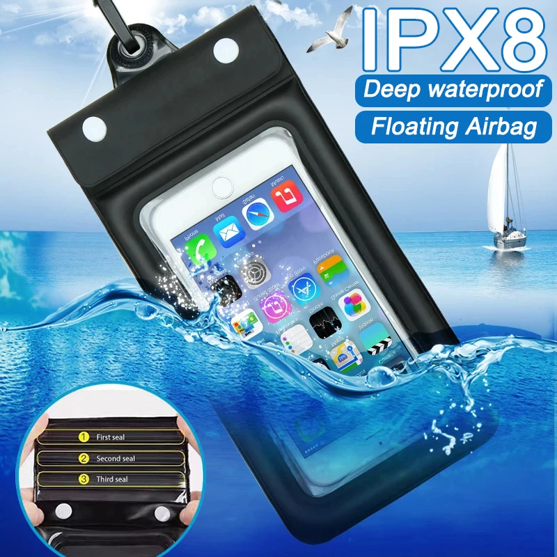 أكياس سباحة عائمة حافظة مقاومة للماء حقيبة مضادة للماء لهاتف أيفون 15 14 13 12 11 Pro Max xiومي 14 13 S24 Ultra جراب هاتف
