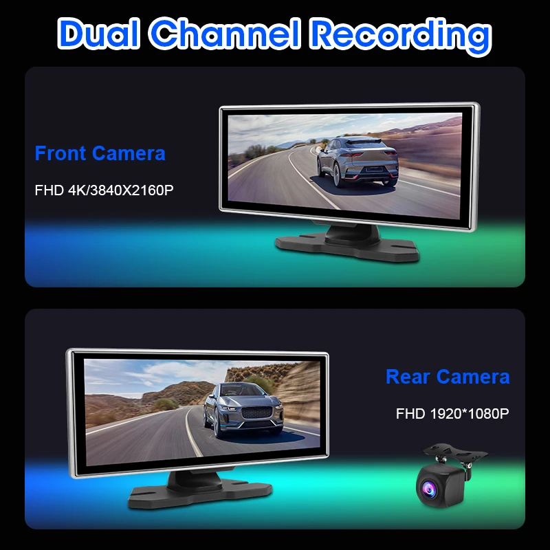 11.26 Inch 4K Dash Cam Car DVR CarPlay Android Auto Automobile Video Recorder Monitor GPS Navigation Front And Rear Dual Camera