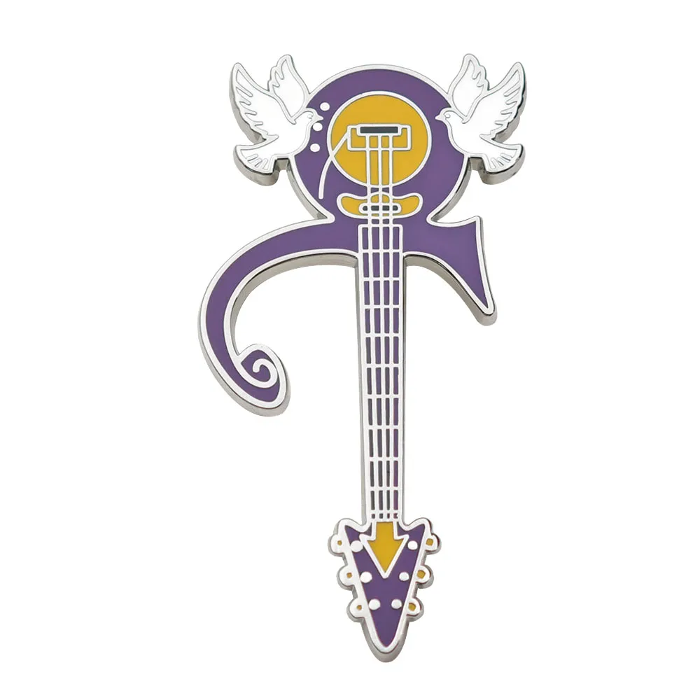 Prince Love Symbol Metall-Emaille-Anstecknadel, lila Gitarren-Brosche, „When Doves Cry“-Abzeichen, Pop-Rock-Legende, Anstecknadeln, Geschenk für Musikfans – Detail 5