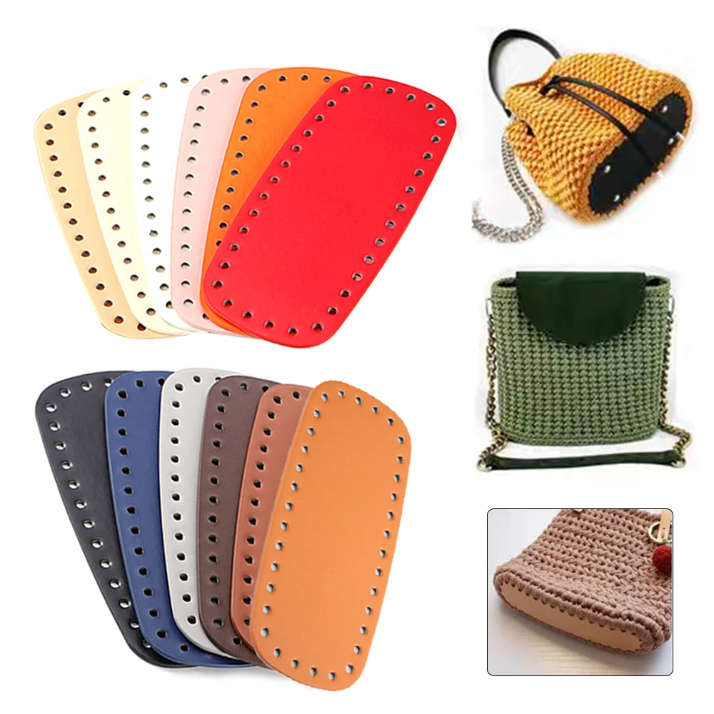 Oval Solid Color Bag Bottom For Knitted Bag PU Leather Bag Accessories Handmade Bottom With Holes DIY Crochet Handcraft Bottom