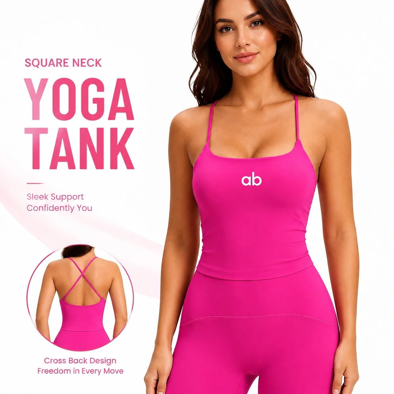 Women Square‑Neck Criss‑Cross Back Yoga Tank Top Spaghetti Strap Built‑in Bra Breathable Gym Fitness Sports Vest