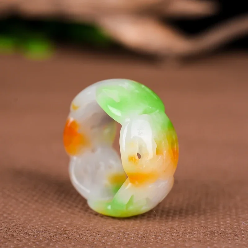 

Chinese Natural Color Jade Hollow Carve Jadeite Ring Charm Jewellery Fashion Hand-Carved Man Woman Luck Gifts Amulet